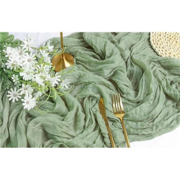 Cheesecloth Table Runner Sage Green  120" x 35" Rustic Gauze Spring Table Runner - Picture 4 of 7